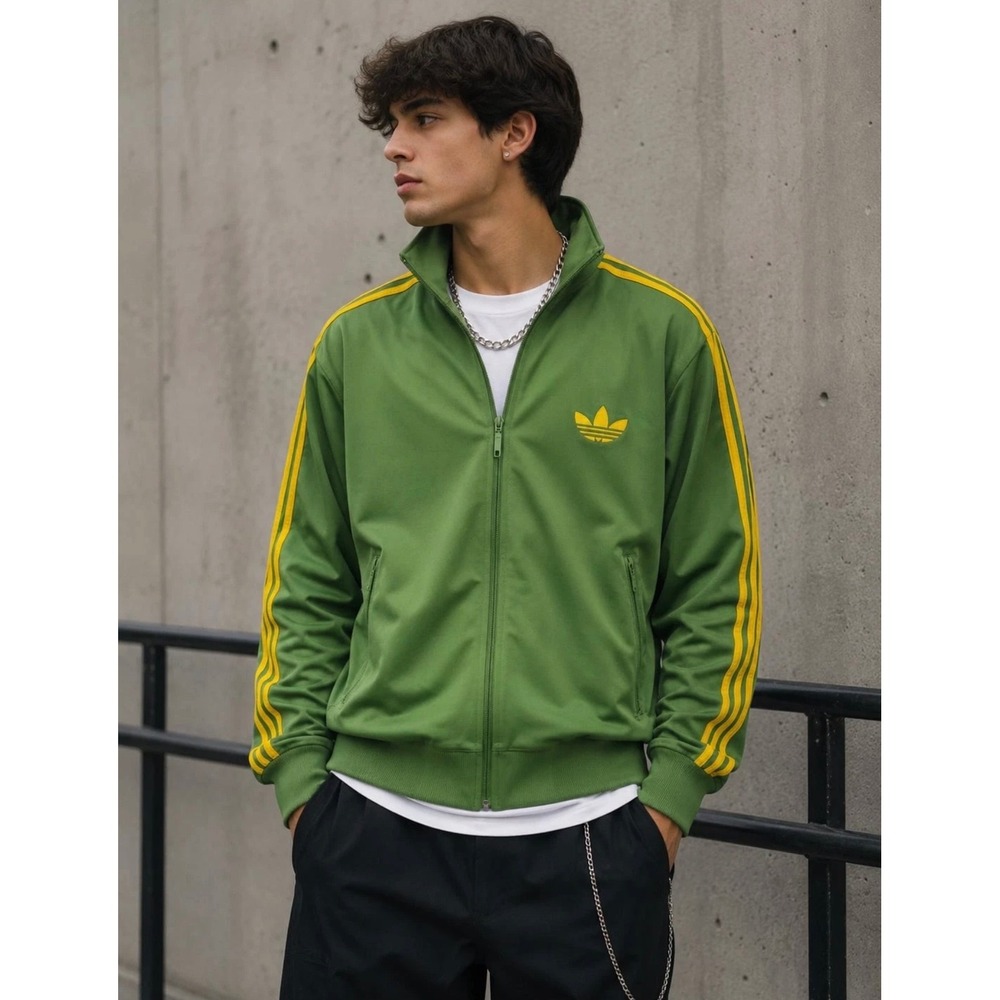 Adidas Originals Green Yellow Trefoil Track Jacket Retro Y2k Streetwear M